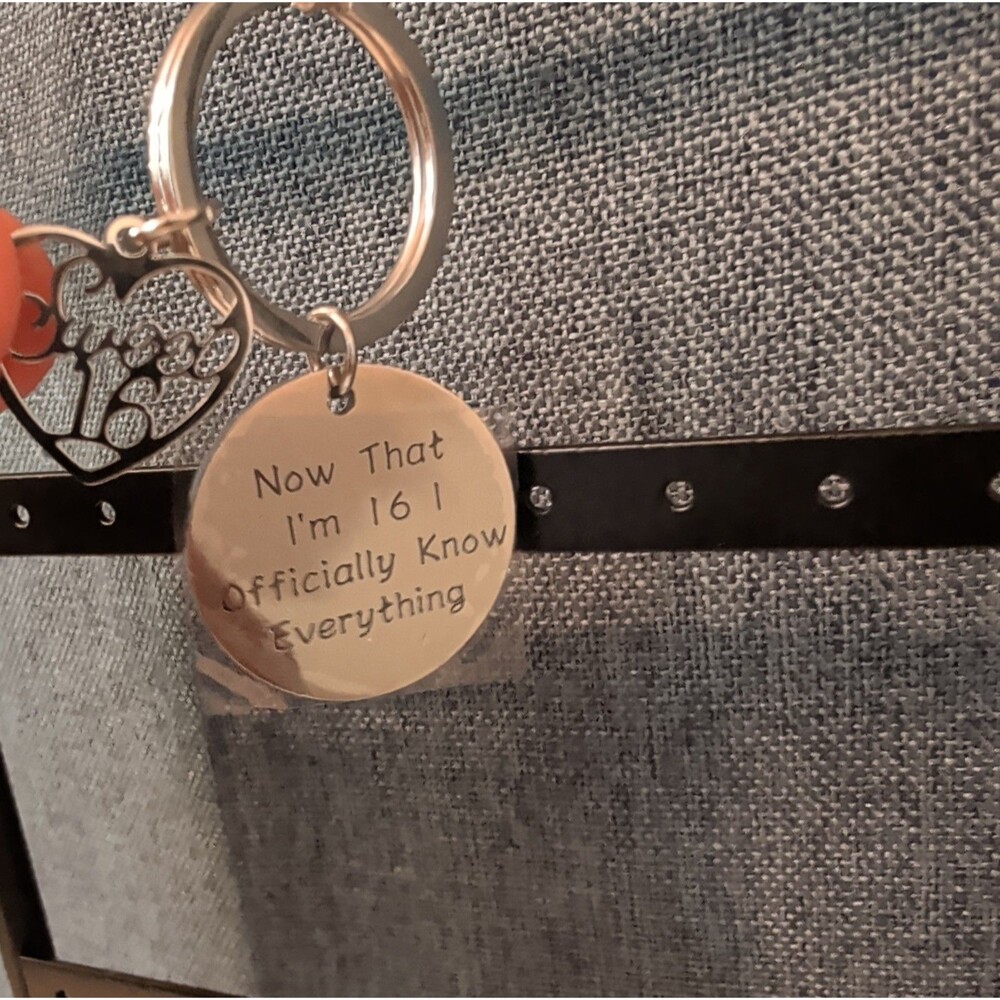 Sweet 16 Funny Keychain Silver Tone Birthday Gift ..I Officially Know Everything - Picture 10 of 16